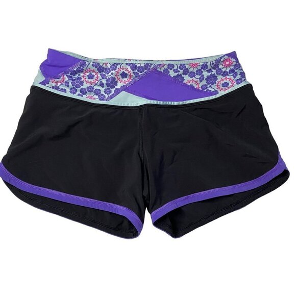 Lululemon Groovy Run Short Black Quilt Summer Purple Athletic‎ Workout Size 4 - Picture 1 of 6